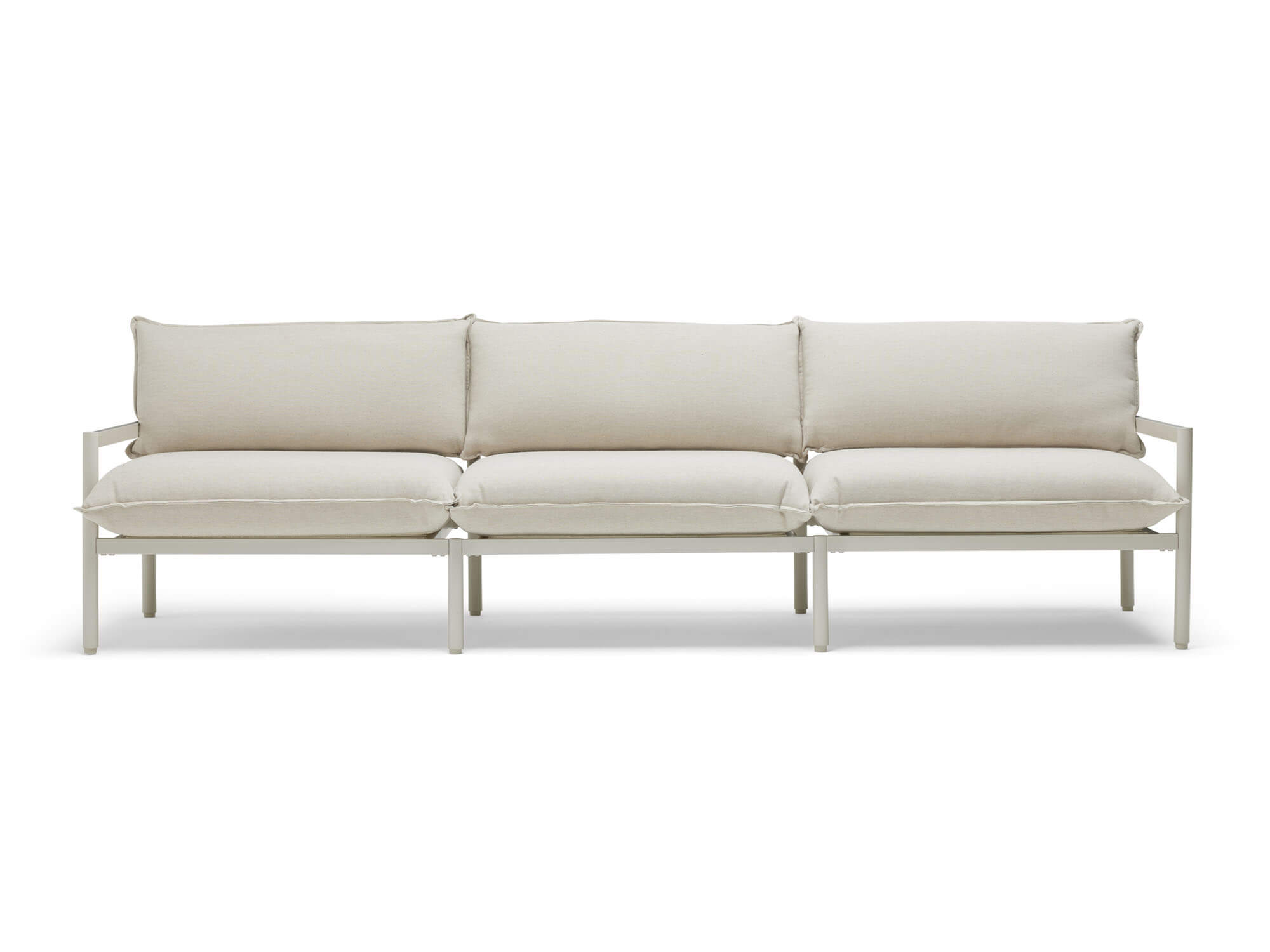 Front view of 3 seat white outdoor sofa